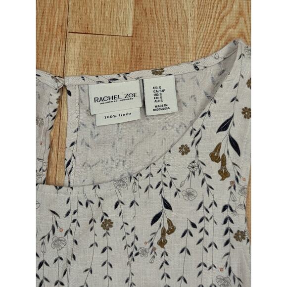 Rachel Zoe Size Small 100% Linen Sleeveless Floral A Line Tank Dress Pockets - Picture 2 of 8